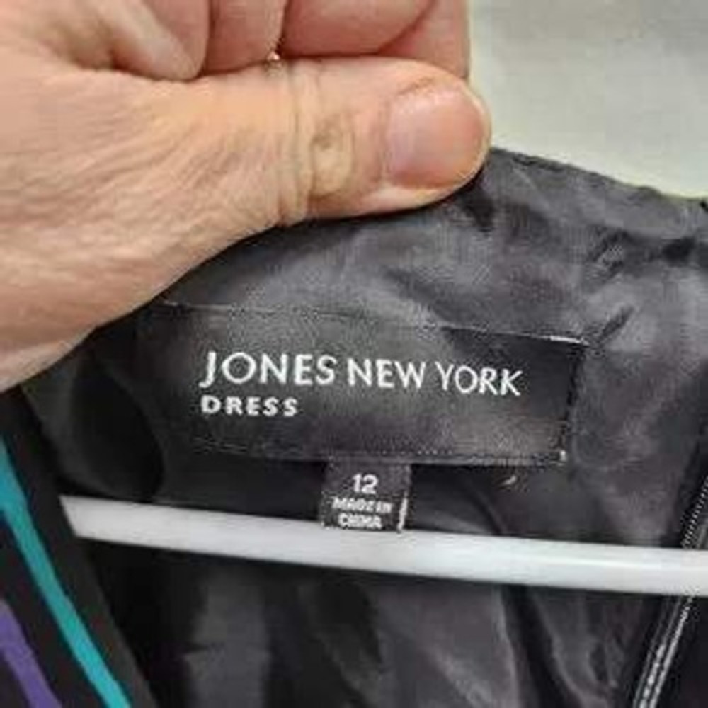 VTG Y2K Jones New York Dress Womens 12 Black Floral Silk Empire Waist Midi - Picture 11 of 11